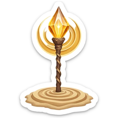 desert sand mage staff object icon, ancient wooden staff, swirling sand crystal on top, glowing golden aura, small floating sand particles, fantasy desert style, 3D cartoon, mobile game icon style, centered, clean background, soft shadow, no text, no watermark
 sticker