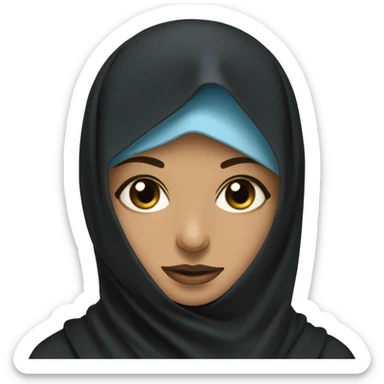 niqabi with a light blue abaya and a black niqab that covers her eyebrows and noes no eyes and laptop sticker