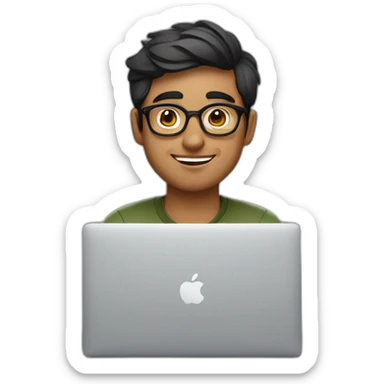 A 23 year old Indian product designer sitting infront of his desk designing in MacBook sticker