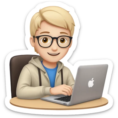 young programmer, cheerful, coding on laptop sticker