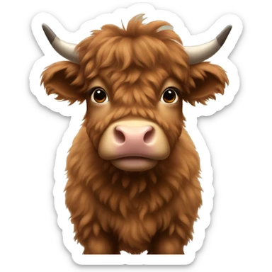 brown fluffy baby scottish cow with a small bow on head sticker