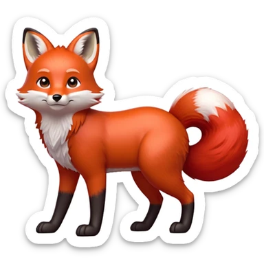cinematic-[fox]-realistic-full-body-standing on all fours-emoji,-tail-tucked-close,-head-tilted-dramatically,-fox-[red]-fur,-simplified-yet-realistic-focused-features,-highly-detailed,-glowing-with-an-almost-sarcastic-glow  sticker