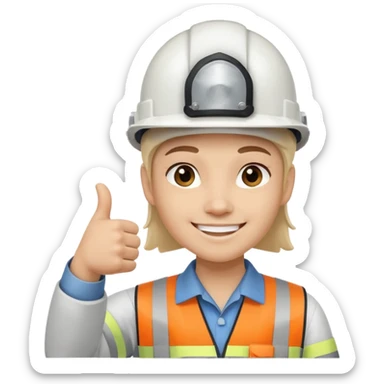 Cara de persona con casco blanco inginierl civil con pulgar arriba sticker