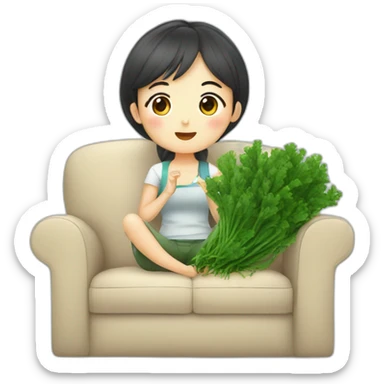 Couch potato korean girl wating seaweed sticker