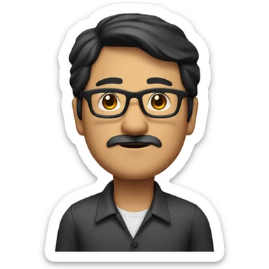 south east asian middle-aged man with glasses with black hair, a small moustache and tiny beard only on the chin. full body image sticker