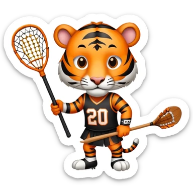 Tiger pkaying jersey number 20 Lacroose eating a ram with lacrosse stick  sticker
