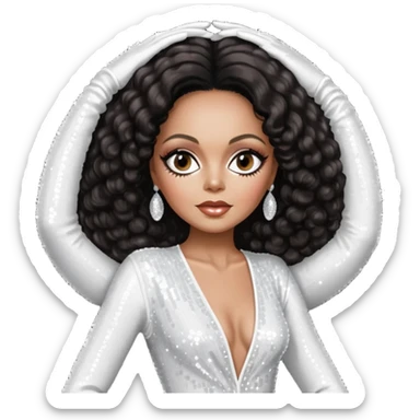 Diana Ross with dark brown hair, white sequin outfit sticker