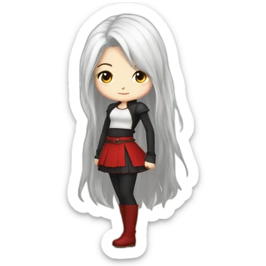 rpg-girl-with-long-white-hair-and-red-skirt and black tights like chibi sticker