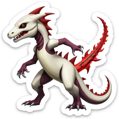 Shiny White Evil Glowing Eldritch Marowak-Salandit-Duskull-Darkdramon-fusion with bloody red markings sticker