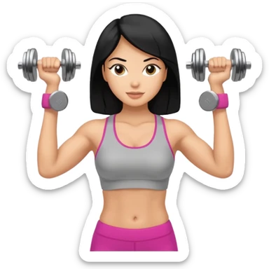 mujer fit con pelo negro y sosteniendo 2 mancuernas sticker