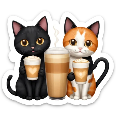 2 black cats and 1 calico cat all drinking lattes  sticker