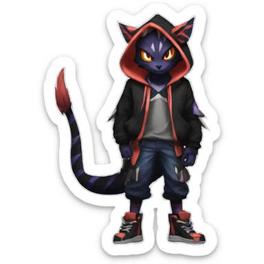 Cool Anthro Black Noivern-Absol-Litten-Pokémon with edgy stripes hoodie spiked collar punk Full Body sticker