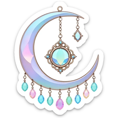 glossy Pastel iridescent crystal crescent damask moon suncatcher sticker