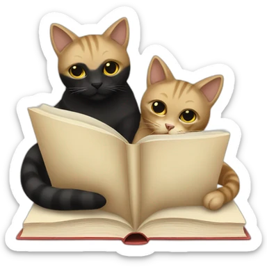 Beige and black cats reading book sticker