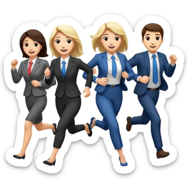 a female co-worker running and other co-workers chasing her sticker