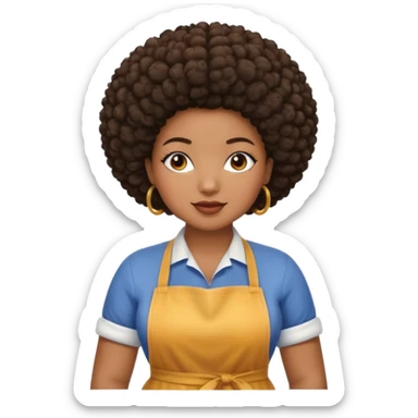 Mujer curvy afro, con vestimenta cómoda y delantal sticker