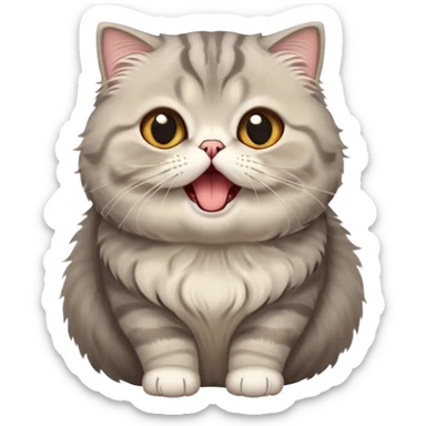Cinematic-Adorable-Scottish-Fold-Cat-Portrait-Emoji – Big-eyed, fluffy Scottish Fold cat with a playful head tilt and a cute yawn, soft solid grey fur, tiny folded ears giving it an irresistibly sweet expression, simplified yet charmingly cute features, round amber eyes full of curiosity, highly detailed with a gentle glow. sticker