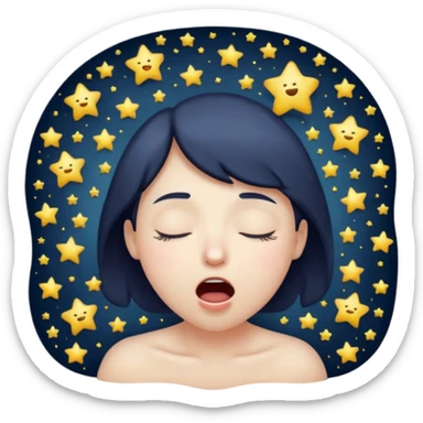 Emotion: sleepy, half-closed glowing eyes, tiny yawn, floating stars
 sticker
