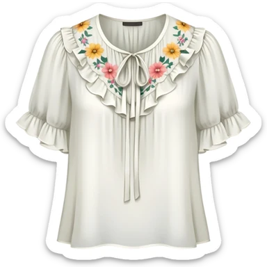 White short sleeved flowery chiffon ruffle blouse sticker