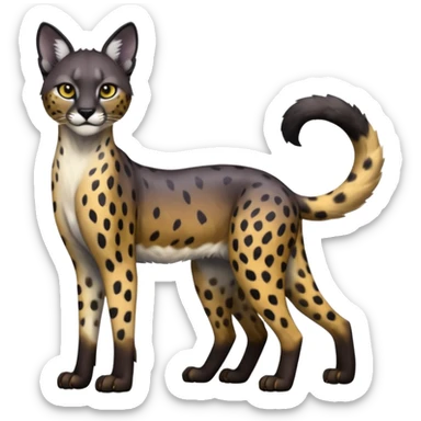 Colorful shiny spectral soft smooth black gloomy dark dull melanistic Caracal-Cheetah-Serval-Snow-Leopard-Trico-Sergal-Vernid-fusion-hybrid-animal-creature, full body sticker