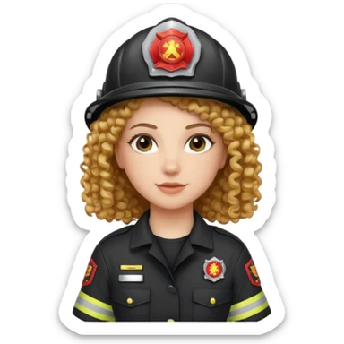 Firefighter white girl curly hair with Black uniform sticker