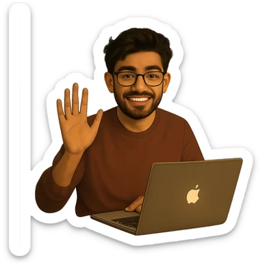Remove the background so only the person waving and his MacBook are visible, keep the original style. sticker