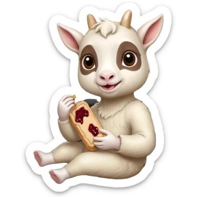 cute baby goat eating peanut butter and jelly driving in a bmw x1, holding a peanut butter and jelly in hand sticker