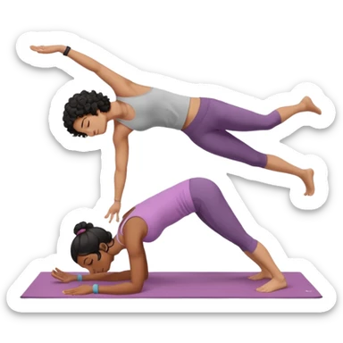 A white guy with black curly hair and an India girl doing yoga together in downward dog sticker