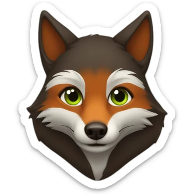 a small dark brown fox with orange eyes with a dark green hood that smile sticker