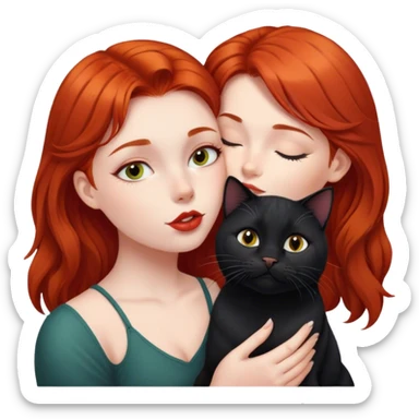 A red-haired girl kisses a black British cat  sticker
