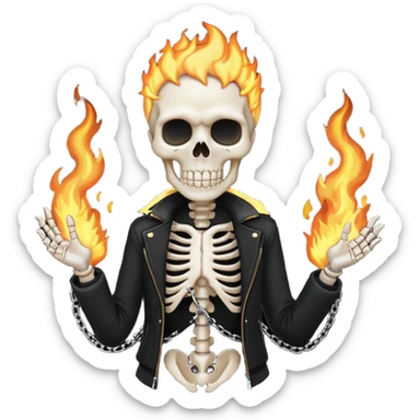 Makes skeleton on fire with a black jacket and metal chain sticker