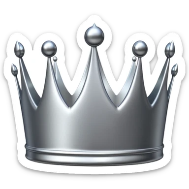 A luxury silver crown emoji, chrome metallic finish, smooth rounded edges, subtle sparkle, polished reflective surface, cute proportions, iOS emoji style, centered on a clean white background, soft studio lighting, no outlines sticker