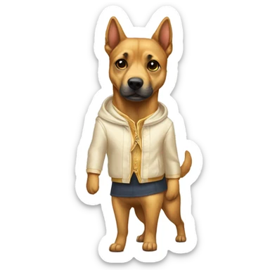 un alce vestido con ropa mormona pasaendo un perro golden sticker