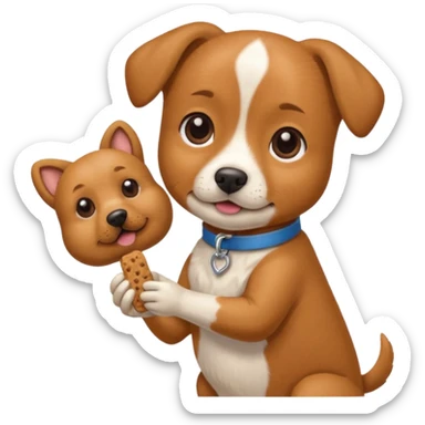 trainer hand holding a treat in front of a dog sticker