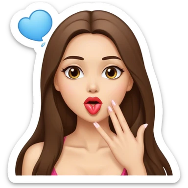 Sexy girl with long straight brunette hair blowing kiss sticker