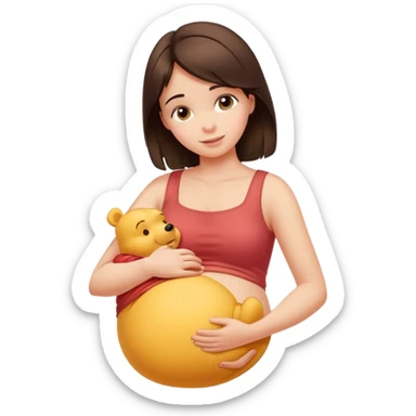 Pretty brunette girl rubbing Winnie the Pooh’s belly sticker