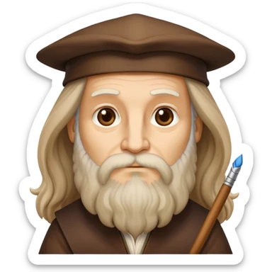cinematic-realistic-leonardo-da-vinci-portrait-emoji,-depicted-as-the-quintessential-renaissance-polymath-with-deep,-thoughtful-eyes,-a-flowing-beard,-and-a-quill-or-sketchbook-in-hand.-the-scene-is-illuminated-with-warm,-classical-light sticker
