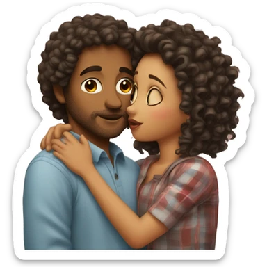 Girl with curly hair kissing man sticker