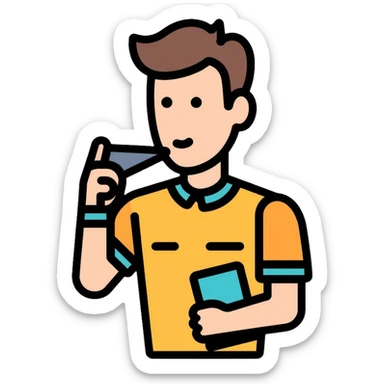 football referee with whistle and card, soccer official sticker