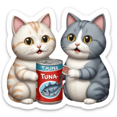 Two cats arguing over TUNA sticker