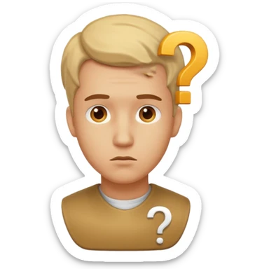 bust of a man with a question mark sticker