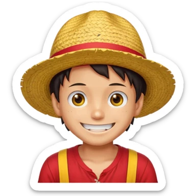 Luffy with a big smile and red shirt with yellow and red straw hat sticker