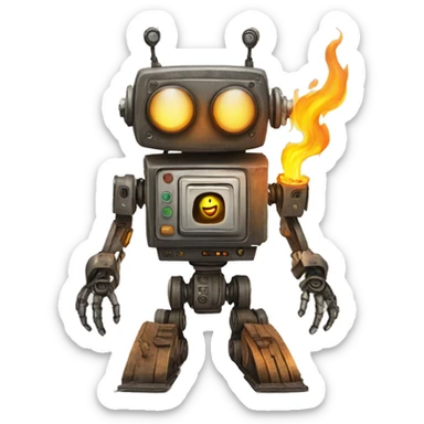 computer burning man extenguishing robot sticker
