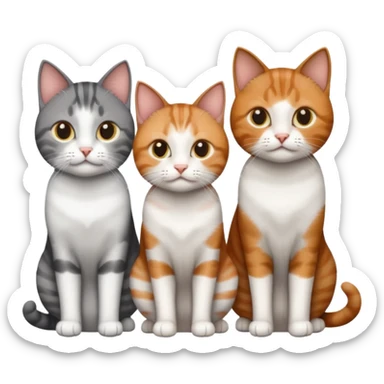 3 different coloured tiny short haired cats, including a dark grey and white cat, a ginger and white and a brown tabby and white sticker