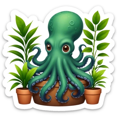 Octopus with house plants sticker