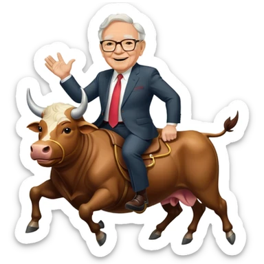 happy Warren Buffet riding bull sticker