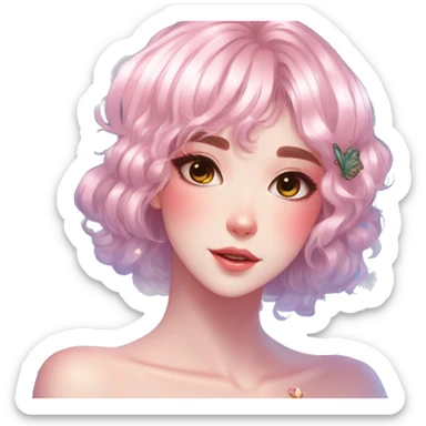 gorgeous shiny blushing anime lady with butterflies and beautiful hair fairycore high quality detailed vogue trending aesthetic sticker
