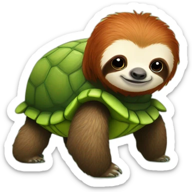 red haired sloth sitting on a green turtle who is walking  sticker