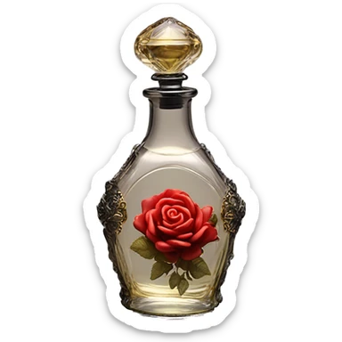 Rose magic fairy sparkling old Antique oil perfume bottle with herbal and rose flowers black sticker