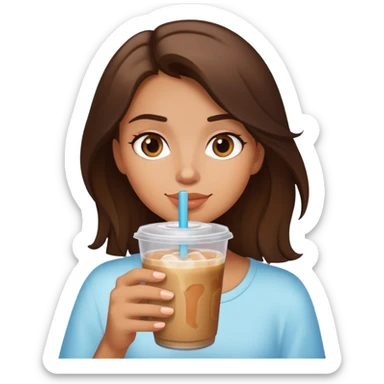 Girl drinking iced coffee with brunette hair  sticker
